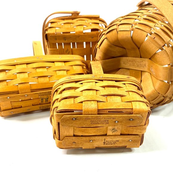 Bundle of 4 Vintage 90s Y2K Longaberger Baskets Woven Maple Wood Round Square - Picture 10 of 10